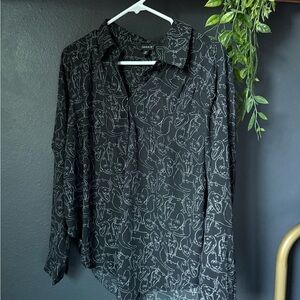 Torrid Black and White Cat Print Blouse